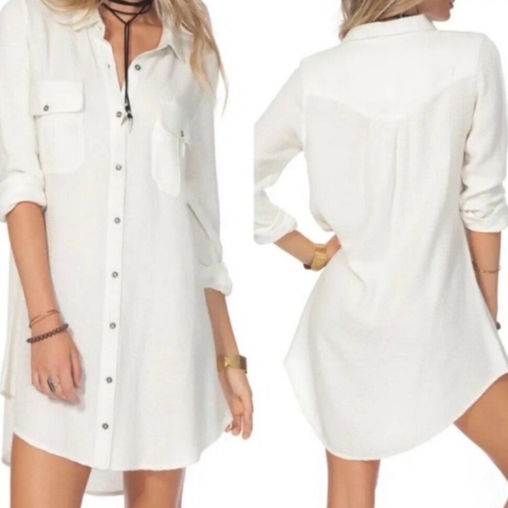 Rip Curl Ava Shirt Dress Vanilla White Waffle Knit Button Down Mini M‎